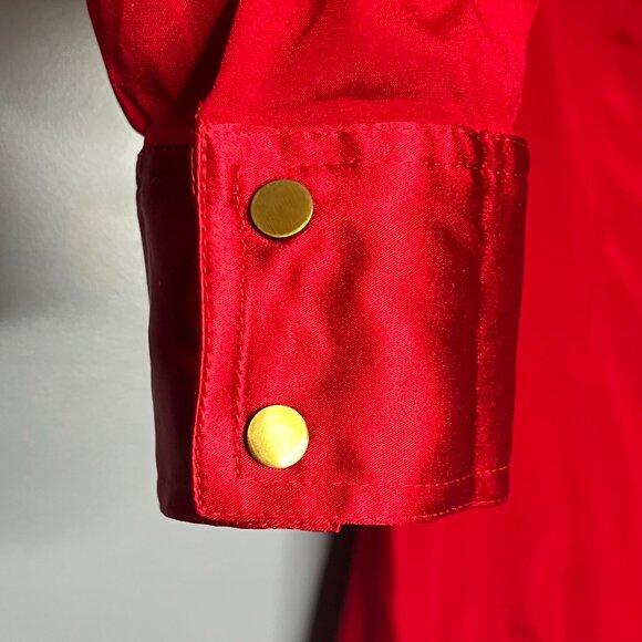 Caché Vintage Red Silk Button Blouse Gold Button Dressy Luxe Holiday Party Top M - Picture 4 of 7